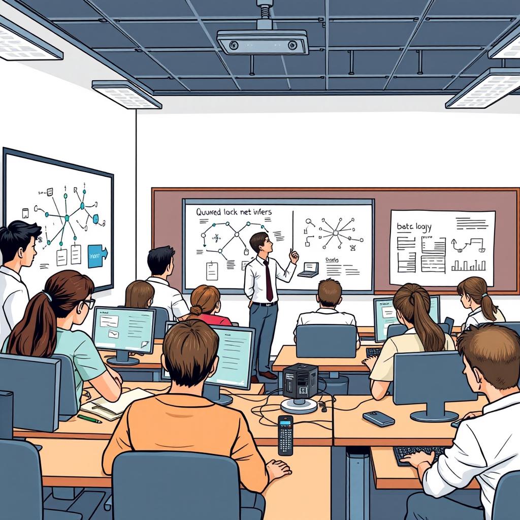 A detailed illustration of a computer network engineering class