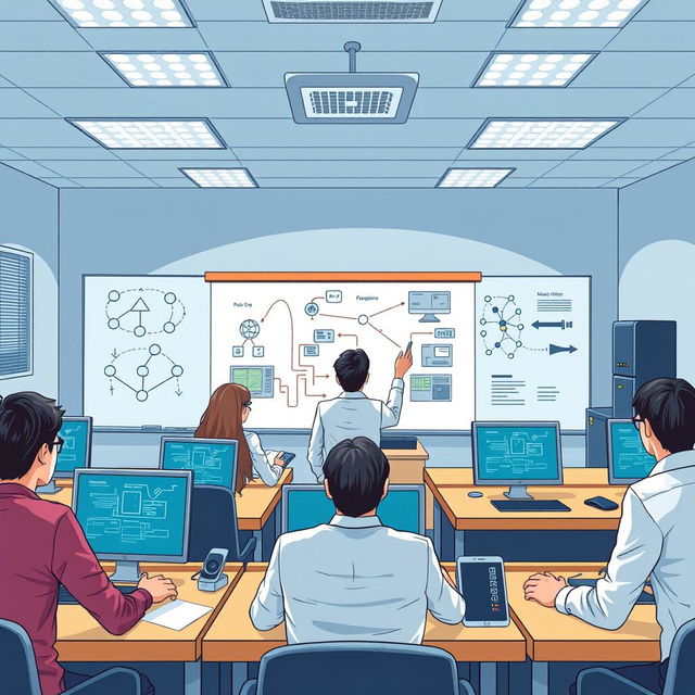 A detailed illustration of a computer network engineering class