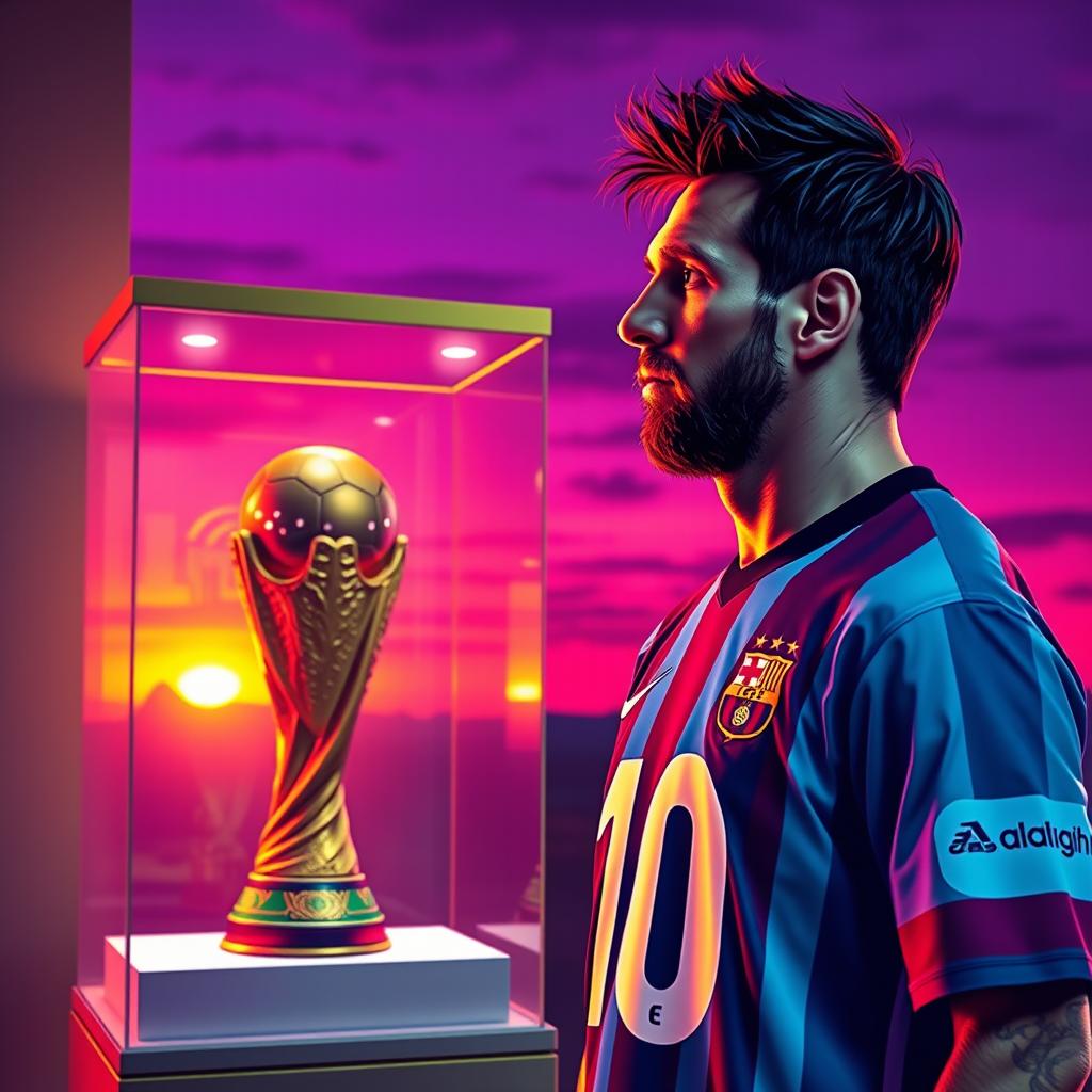 Create an image of Lionel Messi wearing the number 10 jersey in a trap-inspired style