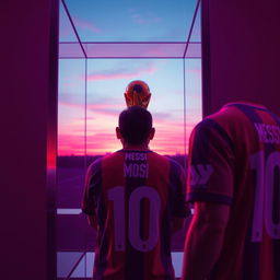 Create an image of Lionel Messi wearing the number 10 jersey in a trap-inspired style