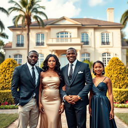 Generate a picture of a billionaire black American family