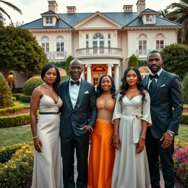 Generate a picture of a billionaire black American family