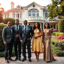 Generate a picture of a billionaire black American family