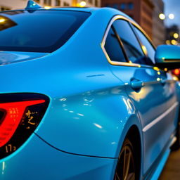 A car with a sleek and modern design, painted in a rich and vibrant china blue color