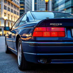 A BMW 850CSi painted in a rich and vibrant china blue color