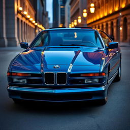 A BMW 850CSi painted in a rich and vibrant china blue color