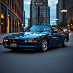 A BMW 850CSi painted in a rich and vibrant china blue color