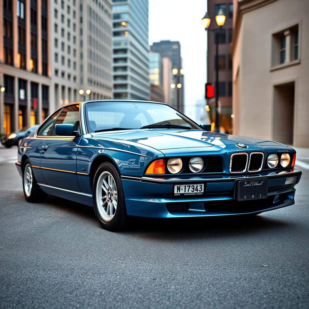 A BMW 850CSi painted in a stylish and unique dark baby blue color