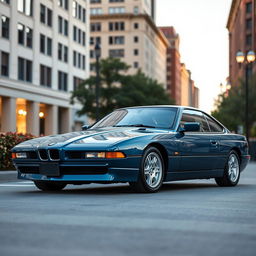 A BMW 850CSi painted in a stylish and unique dark baby blue color