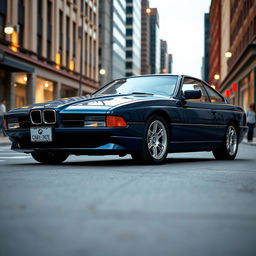 A BMW 850CSi painted in a stylish and unique dark baby blue color