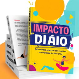 A vibrant and engaging book cover titled 'Impacto Diário: 365 Ideias Criativas para Engajar Alunos de Pilates Online'