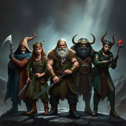 A splash page group photo of a fantasy adventuring party