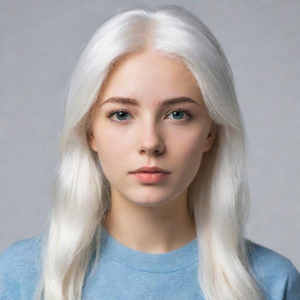 Photo of events of a girl, average build, with white hair. 