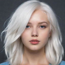 Photo of events of a girl, average build, with white hair. 