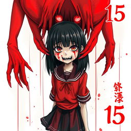 A ghoulish anime girl with an exaggerated, creepy/scary face reminiscent of Kakegurui