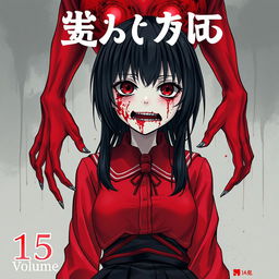 A ghoulish anime girl with an exaggerated, creepy/scary face reminiscent of Kakegurui