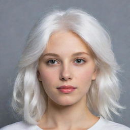 Photo of events of a girl, average build, with white hair. 