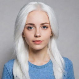 Photo of events of a girl, average build, with white hair. 