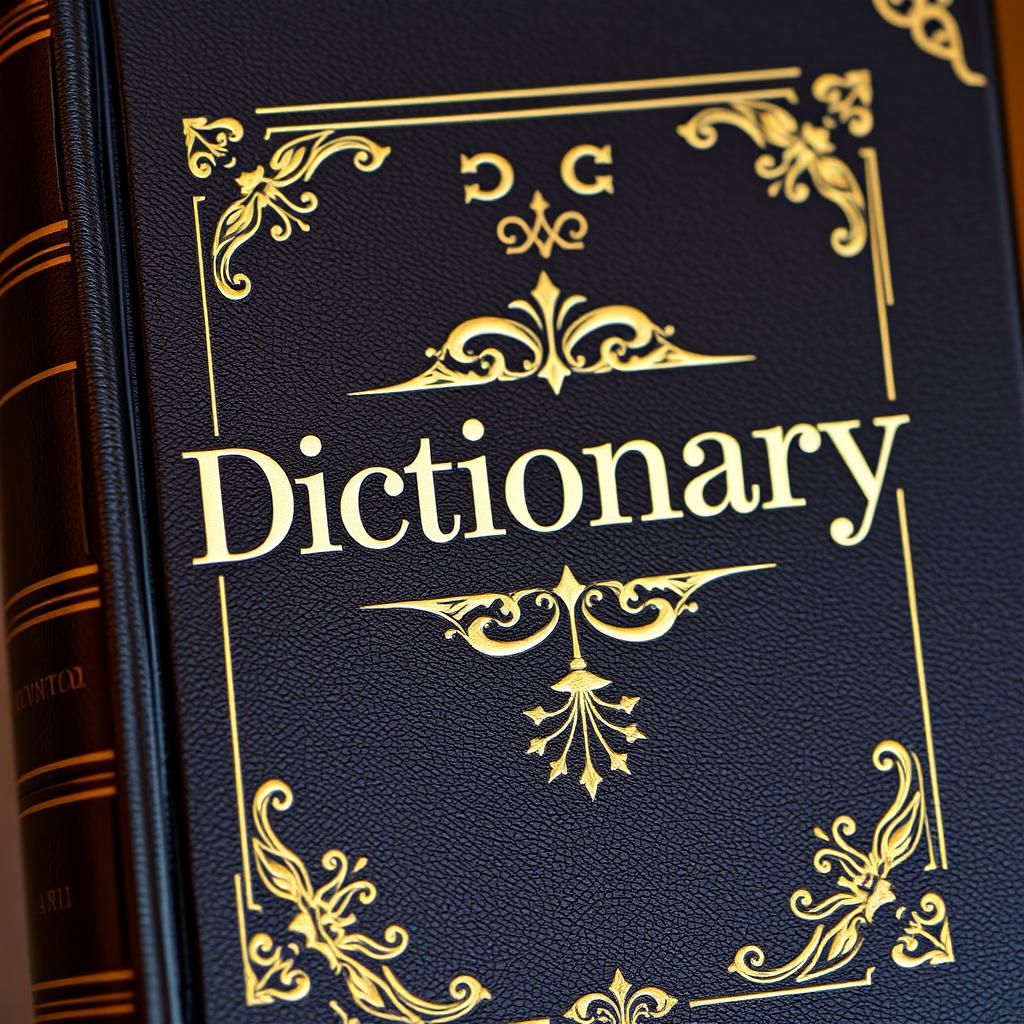 A detailed cover of a dictionary, featuring elegant typography and classic design elements