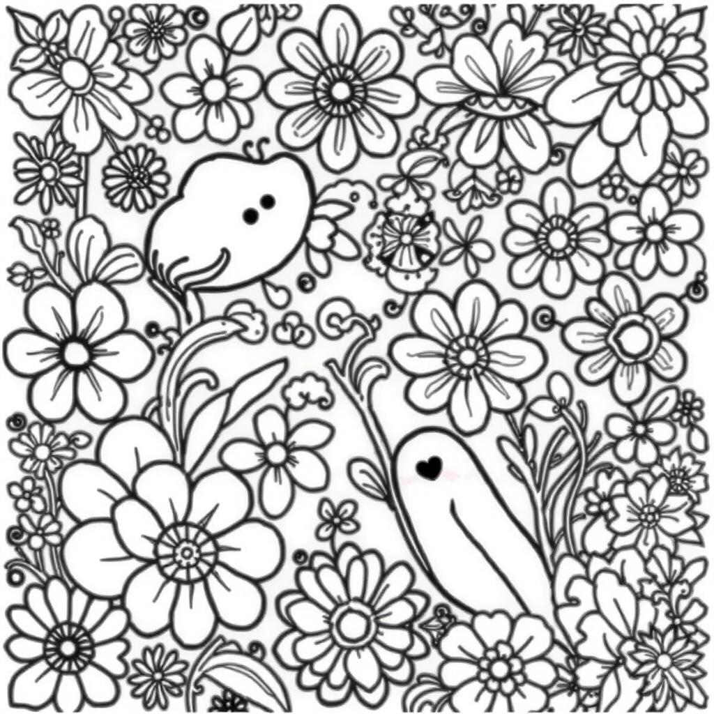 A detailed black and white illustration suitable for a coloring book page