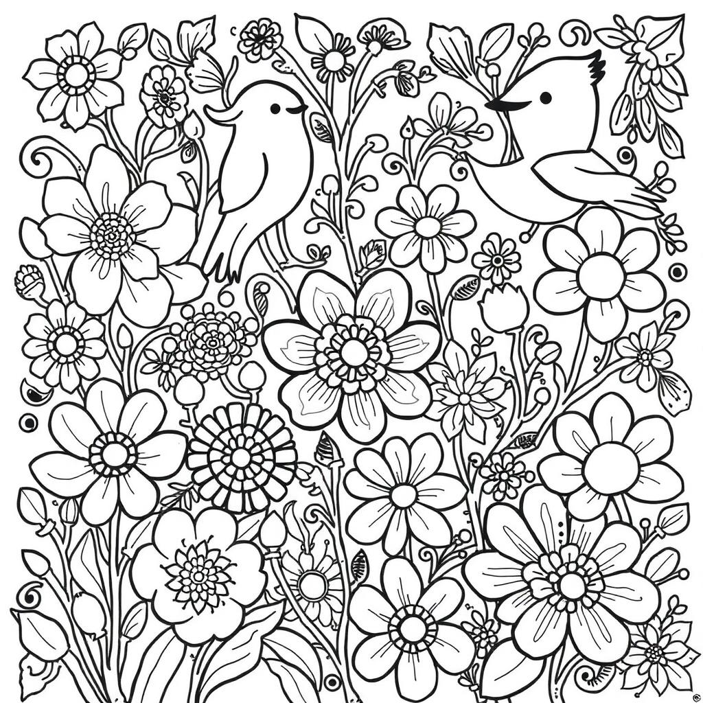 A detailed black and white illustration suitable for a coloring book page