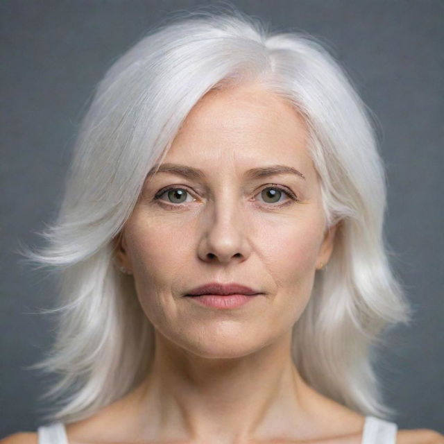 Photo of events of a woman 25 years, average build, with white hair. 