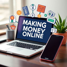 Create an image that visually represents the concept of making money online