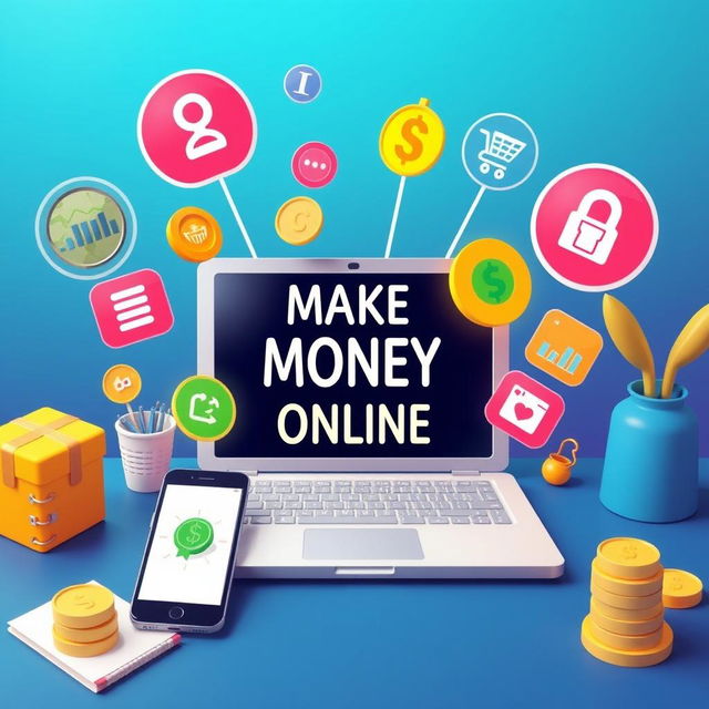 Create an image that visually represents the concept of making money online