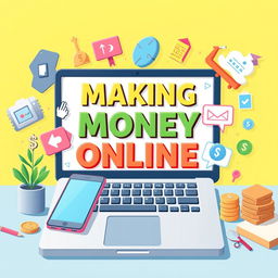 Create an image that visually represents the concept of making money online