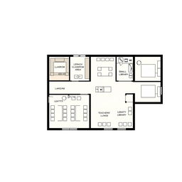 A detailed floorplan for a 400 square meter English language school