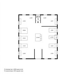 Design a detailed floorplan for a 400 square meter area