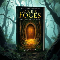 Create a captivating book cover featuring a mysterious forest with an ancient, glowing portal in the background