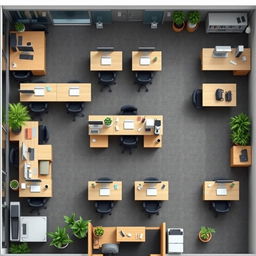 A detailed top-down view of a modern office space