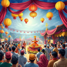 A vibrant and detailed image depicting a roundshow event for 'Sanak Guru Penggerak' in Tanah Laut