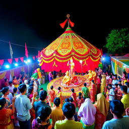 A vibrant and detailed image depicting a roundshow event for 'Sanak Guru Penggerak' in Tanah Laut