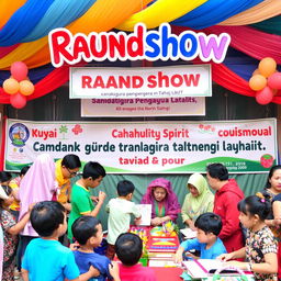 A vibrant and engaging scene featuring a community event called 'raundshow sanak guru penggerak tanah laut'