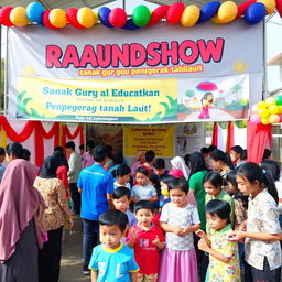 A vibrant and engaging scene featuring a community event called 'raundshow sanak guru penggerak tanah laut'