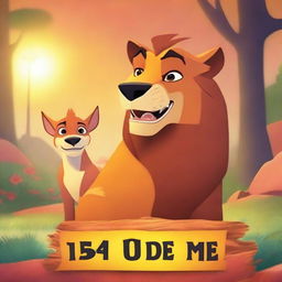 Create a vibrant and engaging image featuring Disney Pixar's Bolt, Loba, and a majestic lion