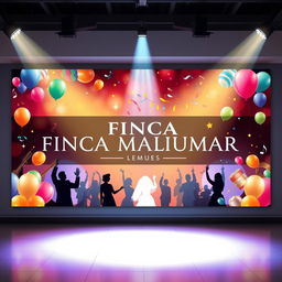 Create a large, eye-catching wall poster design for an event venue called 'FINCA MANUMAR' that hosts various types of celebrations, including birthdays, weddings, concerts, and parties