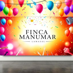 Create a large, eye-catching wall poster design for an event venue called 'FINCA MANUMAR' that hosts various types of celebrations, including birthdays, weddings, concerts, and parties