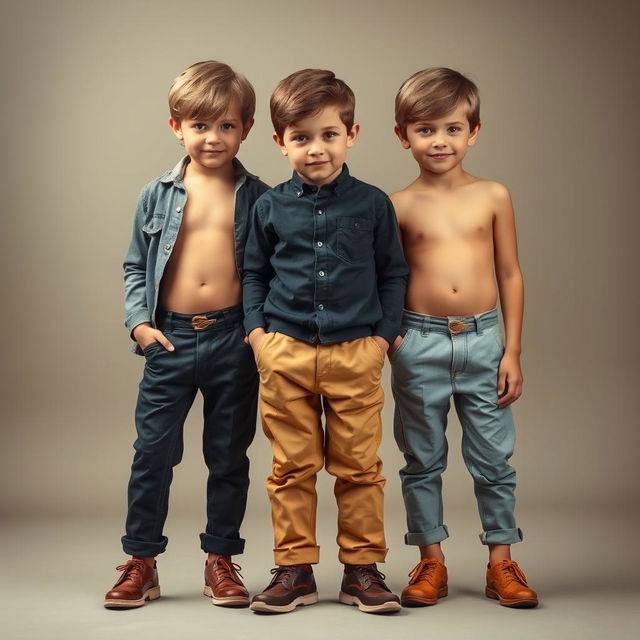 Create an image featuring young boys with a focus on their pants