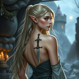 A high elf young adult woman with fair skin and long hair