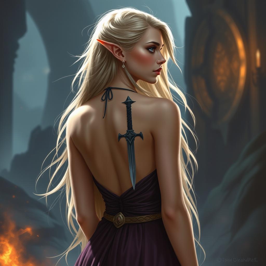 A high elf young adult woman with fair skin and long hair