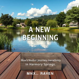 Create a book cover for the book titled 'A New Beginning: Max's Nudist Journey In Harmony Springs'