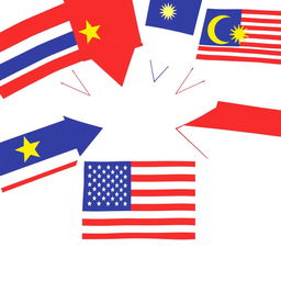 An illustrative image showing flags of Southeast Asian countries pointing towards the United States of America