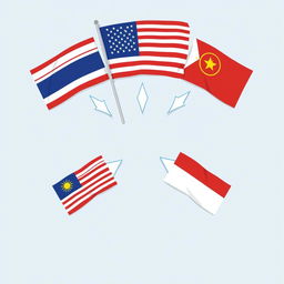 An illustrative image showing flags of Southeast Asian countries pointing towards the United States of America