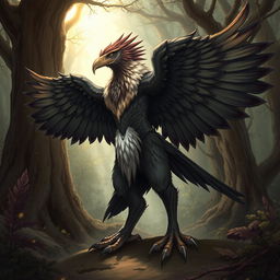 A detailed illustration of an Aarakocra, a bird-like humanoid creature from fantasy settings