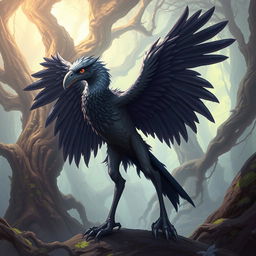 A detailed illustration of an Aarakocra, a bird-like humanoid creature from fantasy settings