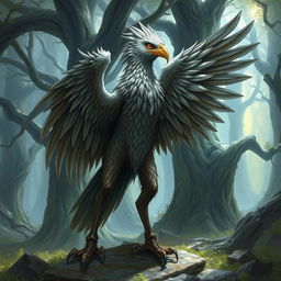 A detailed illustration of an Aarakocra, a bird-like humanoid creature from fantasy settings