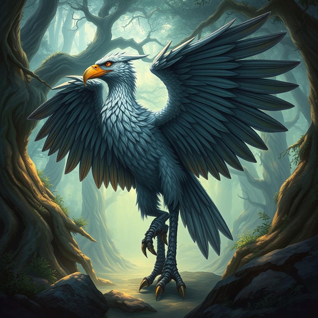 A detailed illustration of an Aarakocra, a bird-like humanoid creature from fantasy settings